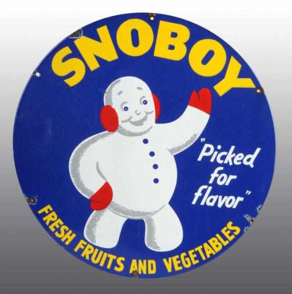 Appraisal: Porcelain Snoboy Fresh Fruits Vegetables Sign Description Nice sign with