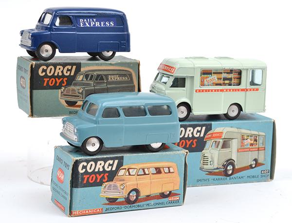 Appraisal: THREE CORGI COMMERCIALS INCLUDING M BEDFORD DORMOBILE PERSONNEL CARRIER BEDFORD