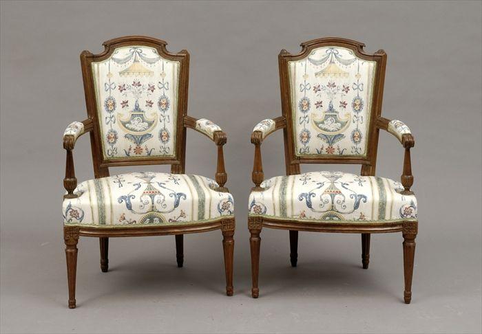 Appraisal: Pair of Louis XVI Carved Beechwood Fauteuils x in