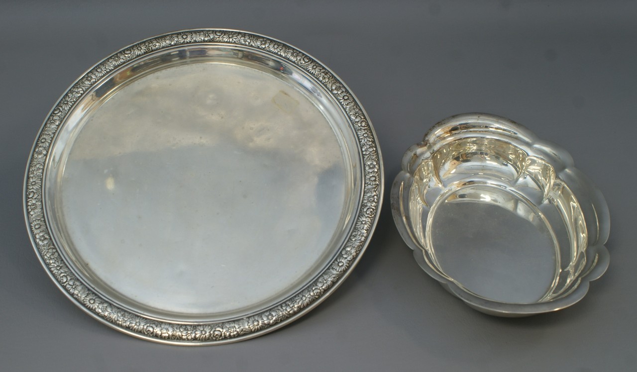 Appraisal: Round Alvin sterling silver tray with floral border d oval