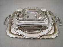 Appraisal: A silver plated treasury style inkstand cm x cm together