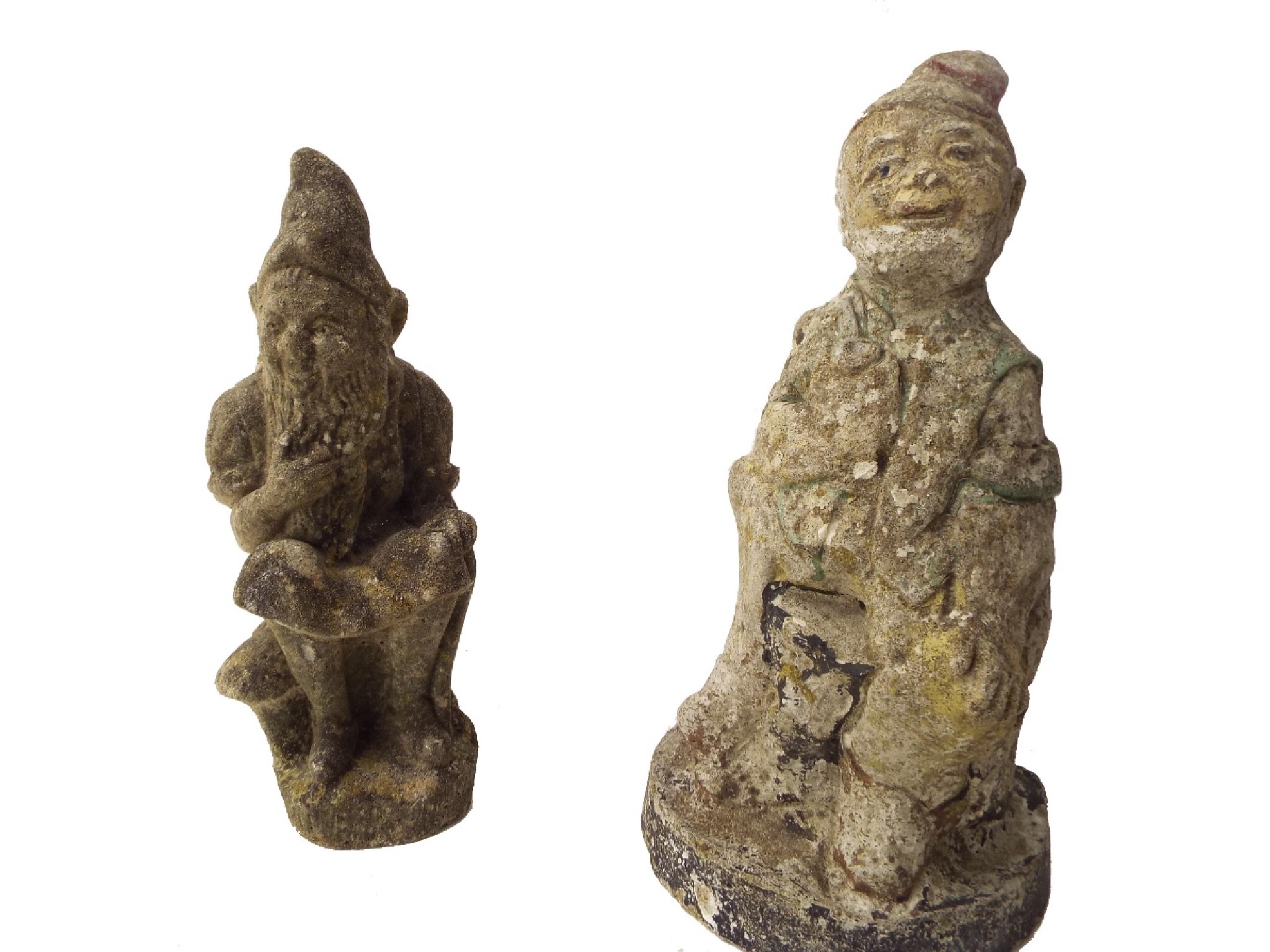 Appraisal: Two weathered garden gnomes and high respectively