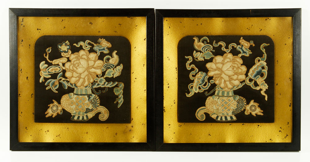 Appraisal: - Pr Framed Chinese Rank Badges Pair of framed rank