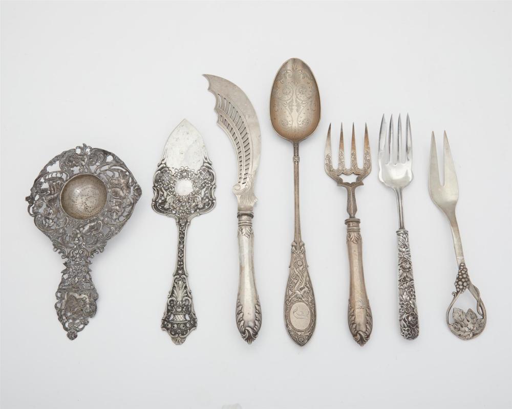 Appraisal: A group of sterling and silver flatware serving items Late