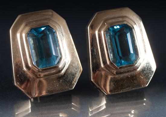 Appraisal: Pair of lady's K yellow gold and blue topaz post-earrings