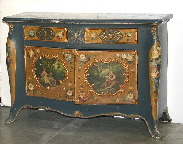 Appraisal: An Italian German polychrome decorated side cabinet lacking back panels