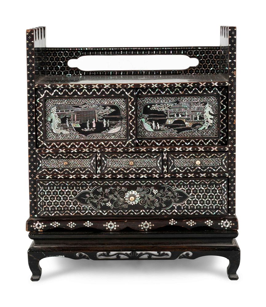 Appraisal: A Korean Black Lacquered and Mother-of-Pearl Inlaid 'Najeon Chilgi' Table