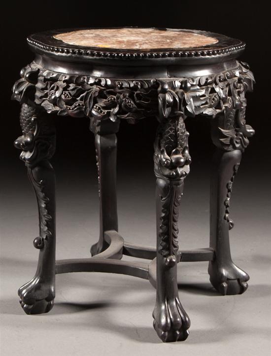 Appraisal: Chinese carved hardwood stand with marble inset top circa in