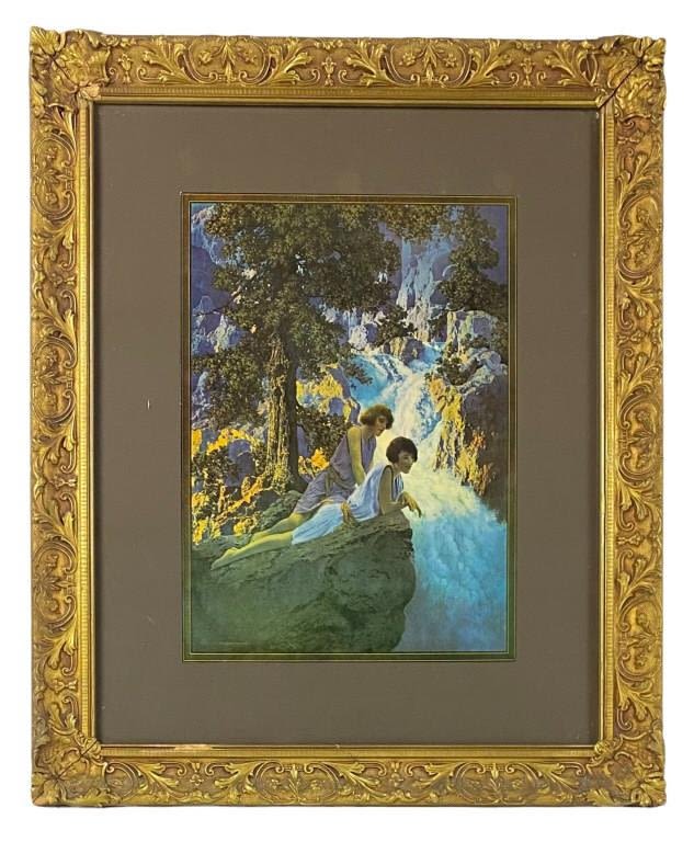 Appraisal: Antique Maxfield Parrish Print Waterfall c Frame x Appears to