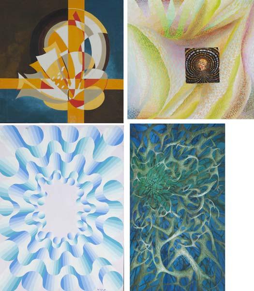 Appraisal: OPTICAL ART Nine works of art six on canvas and