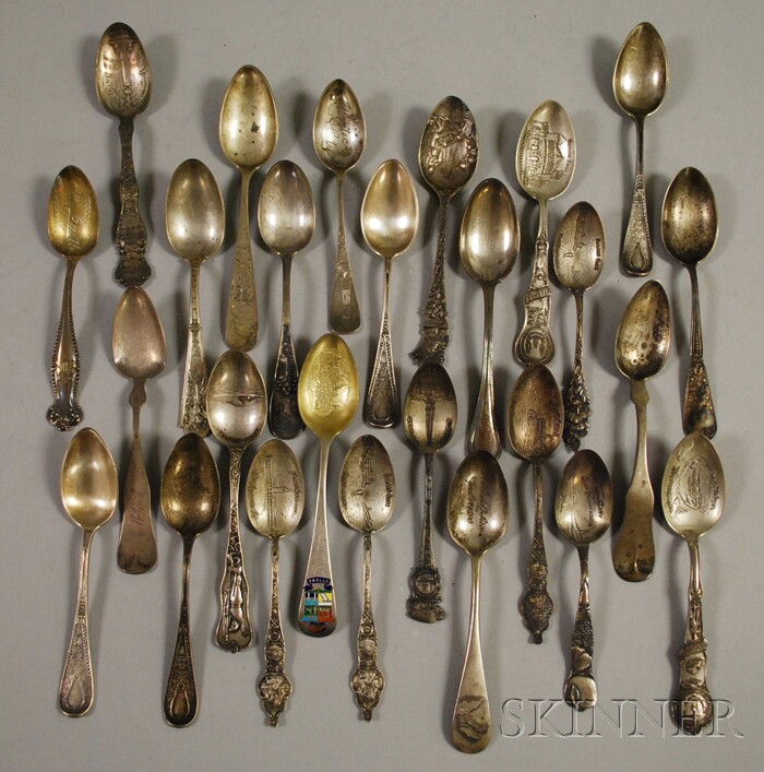 Appraisal: Group of Approximately Twenty-six Sterling and Coin Silver Souvenir Spoons