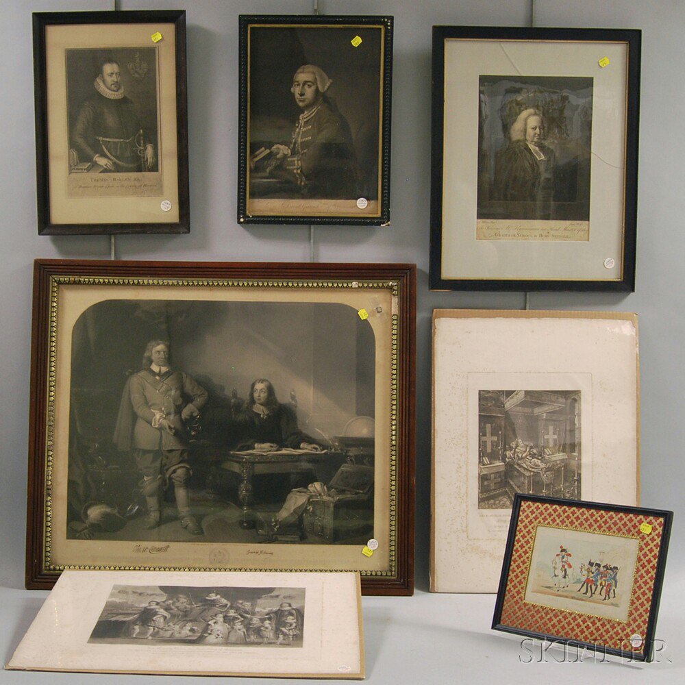 Appraisal: Seven Assorted European Works including assorted printed portraits an engraving