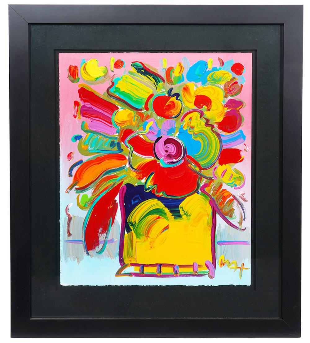 Appraisal: PETER MAX 'VASE OF FLOWERS' ACRYLIC PAINTINGPeter Max American Born