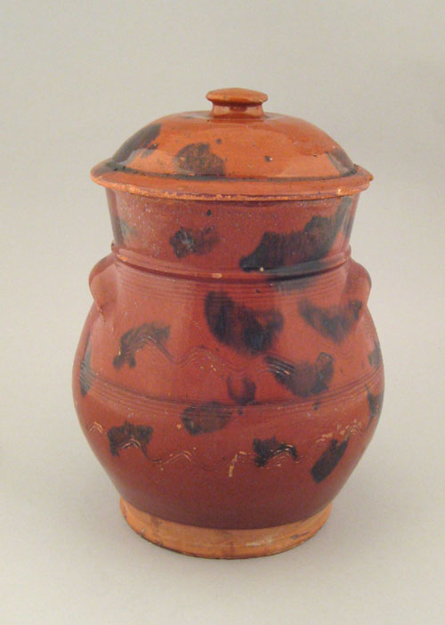 Appraisal: New England redware covered crock th c with manganese splash