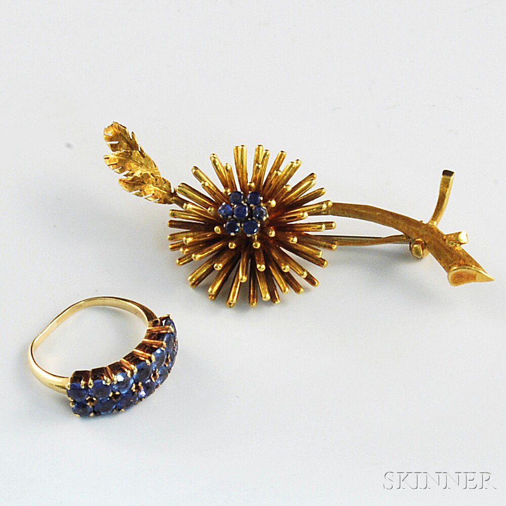 Appraisal: Two Pieces of Gold and Sapphire Jewelry a kt gold