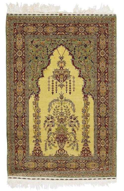 Appraisal: HEREKE SILK prayer rug signed Very fine item with a