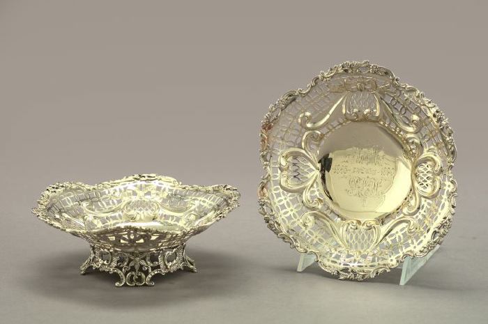 Appraisal: Pair of English Elaborately Reticulated Sterling Silver Footed Bonbon Baskets