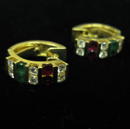 Appraisal: PAIR OF DIAMOND EMERALD RUBY AND FOURTEEN KARAT GOLD EARRINGS