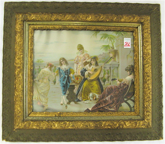 Appraisal: TH CENTURY CHROMOLITHOGRAPH depicting an Italian or French Riviera balcony