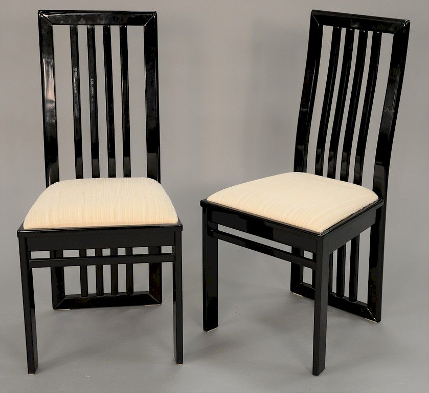 Appraisal: Six black lacquered Italian dining chairs Six black lacquered Italian