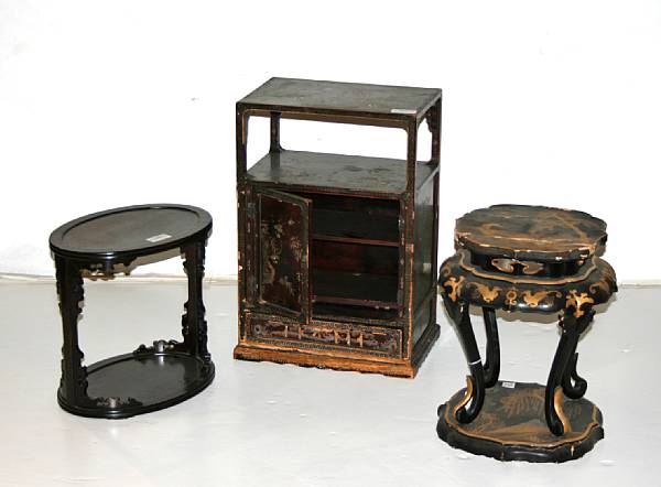 Appraisal: Three small pieces of Japanese furniture Including a mother-of-pearl inlaid