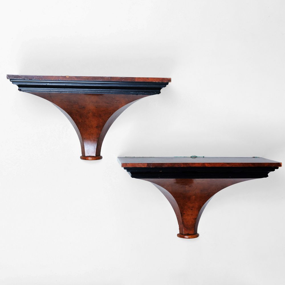 Appraisal: Pair of Large Burlwood and Ebonized Wall Brackets x x