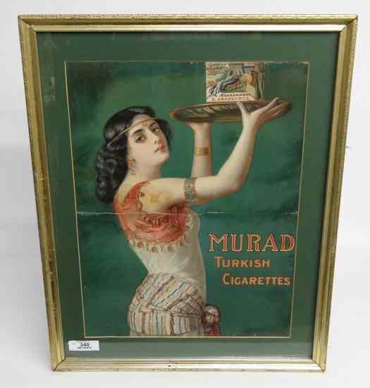 Appraisal: Vintage Murad cigarette poster Crested in middle Sight '' x