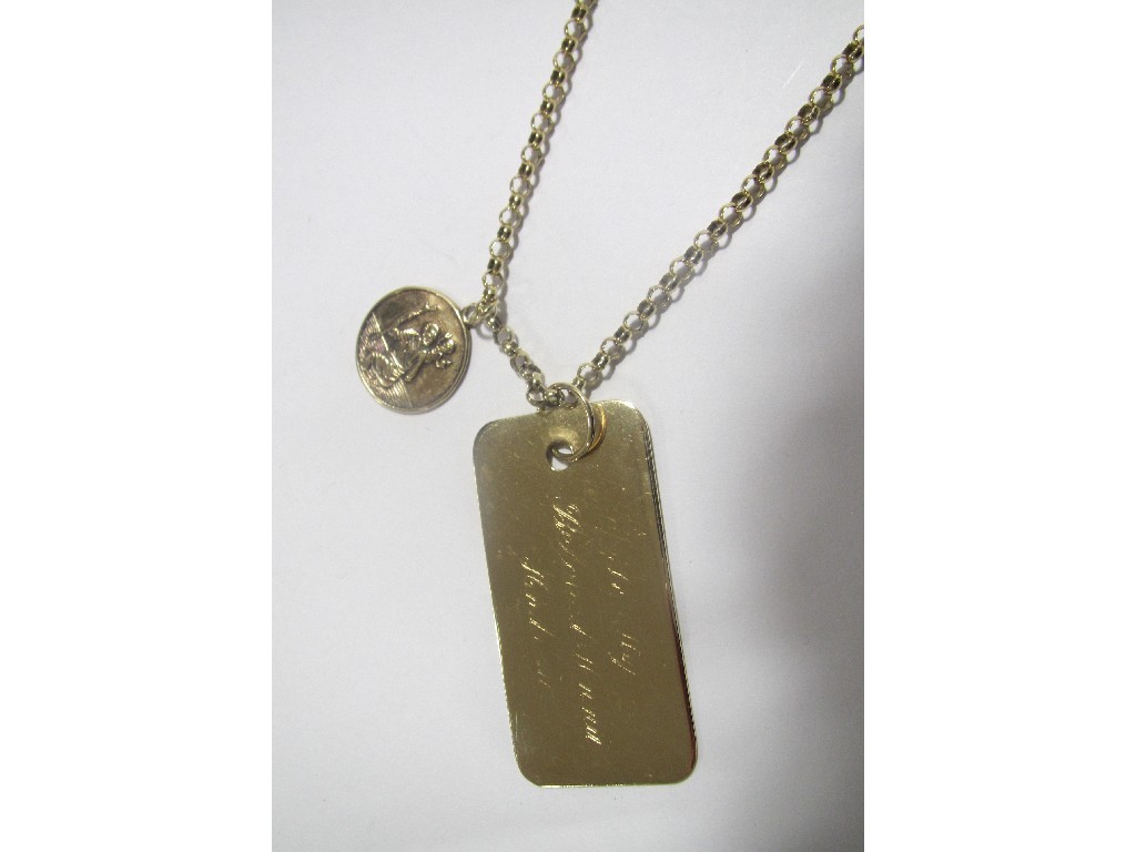 Appraisal: Fourteen carat gold presentation plaque pendant on gold belcher link