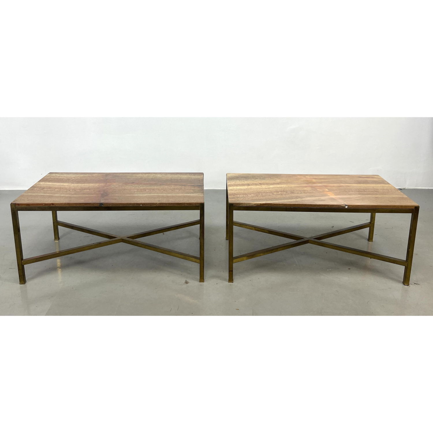 Appraisal: Pr Stone Top Coffee Tables Brass Square Tube Base Frames