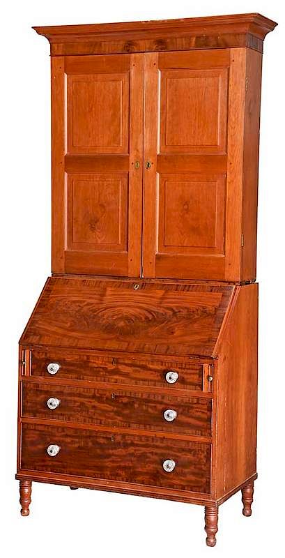 Appraisal: Southern Federal Desk and Bookcase early th century figured cherry