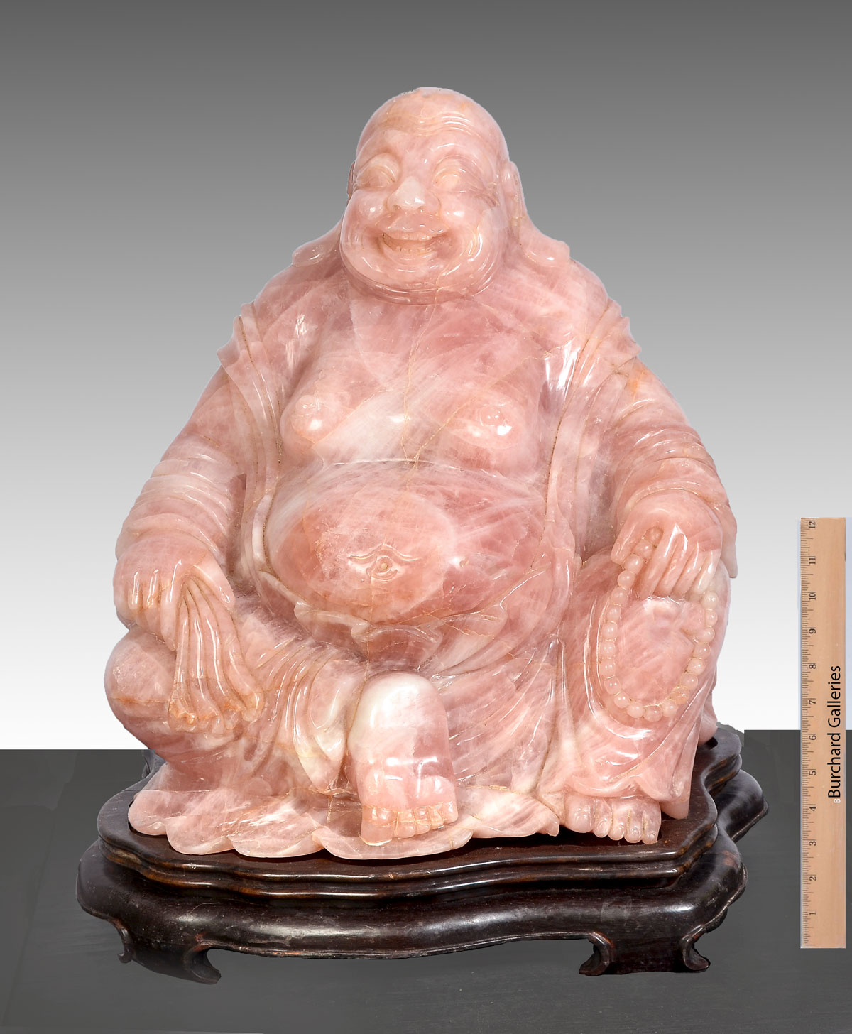 Appraisal: LARGE HEAVY CARVED ROSE QUARTZ BUDDAH Carved Chinese happy buddha