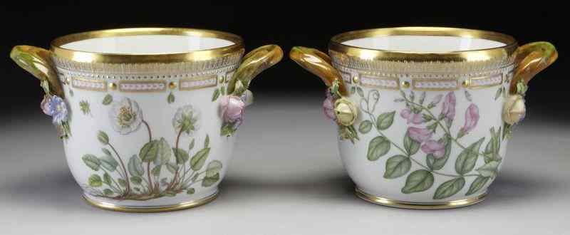 Appraisal: Pr Royal Copenhagen Flora Danica cache potspainted to depict botanicals