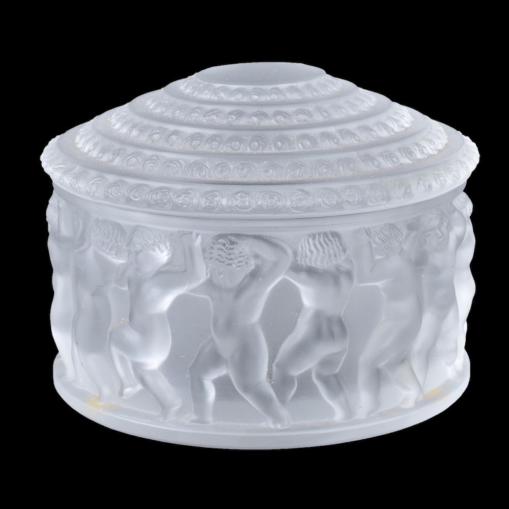 Appraisal: Lalique Enfantes Frosted and Crystal Covered Box Lalique Enfantes Frosted