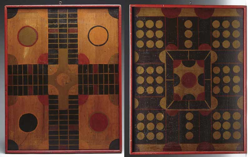 Appraisal: FINE PAINTED DOUBLE SIDED GAME BOARD Large breadboard end game