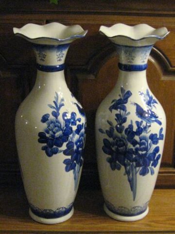 Appraisal: PR LARGE BLUE WHITE VASES