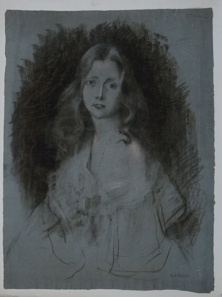 Appraisal: MARCEL NICOLLE PORTRAIT OF A SEATED LADY Chalk on blue