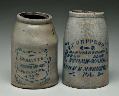 Appraisal: Two Reppert canning jars salt glaze stoneware with blue stenciling