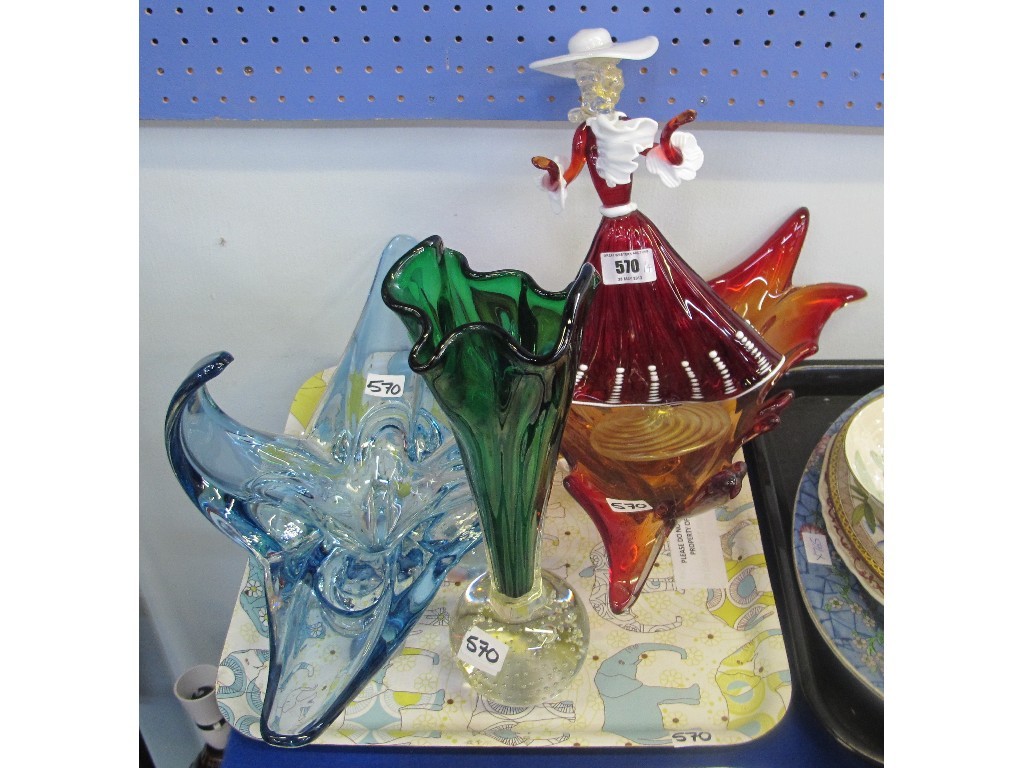 Appraisal: Three pieces of art glass and a figure of a