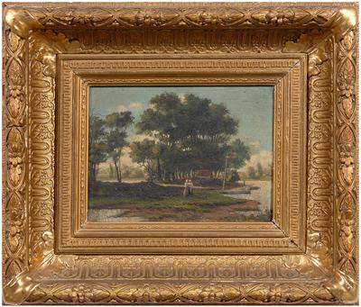 Appraisal: th century landscape painting two figures on an island distant