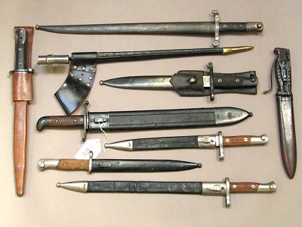 Appraisal: A lot of nine bayonets Comprising British Pattern worn associated