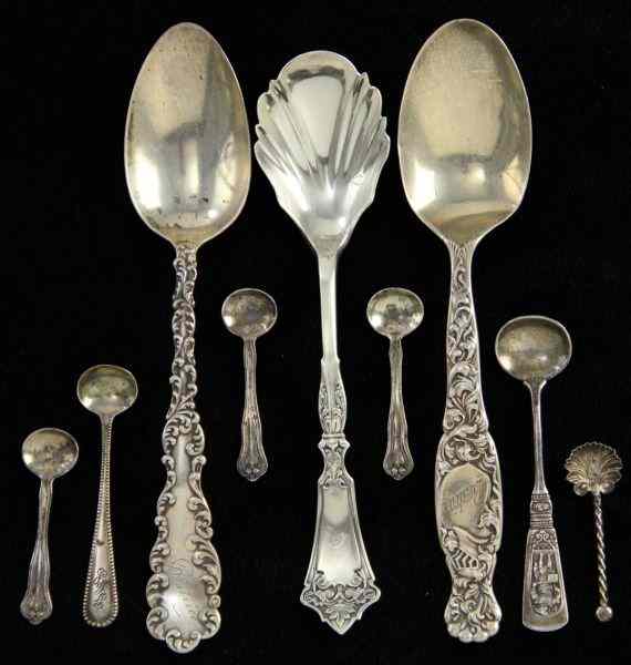 Appraisal: Nine Sterling Silver Spoons serving spoons two of which are