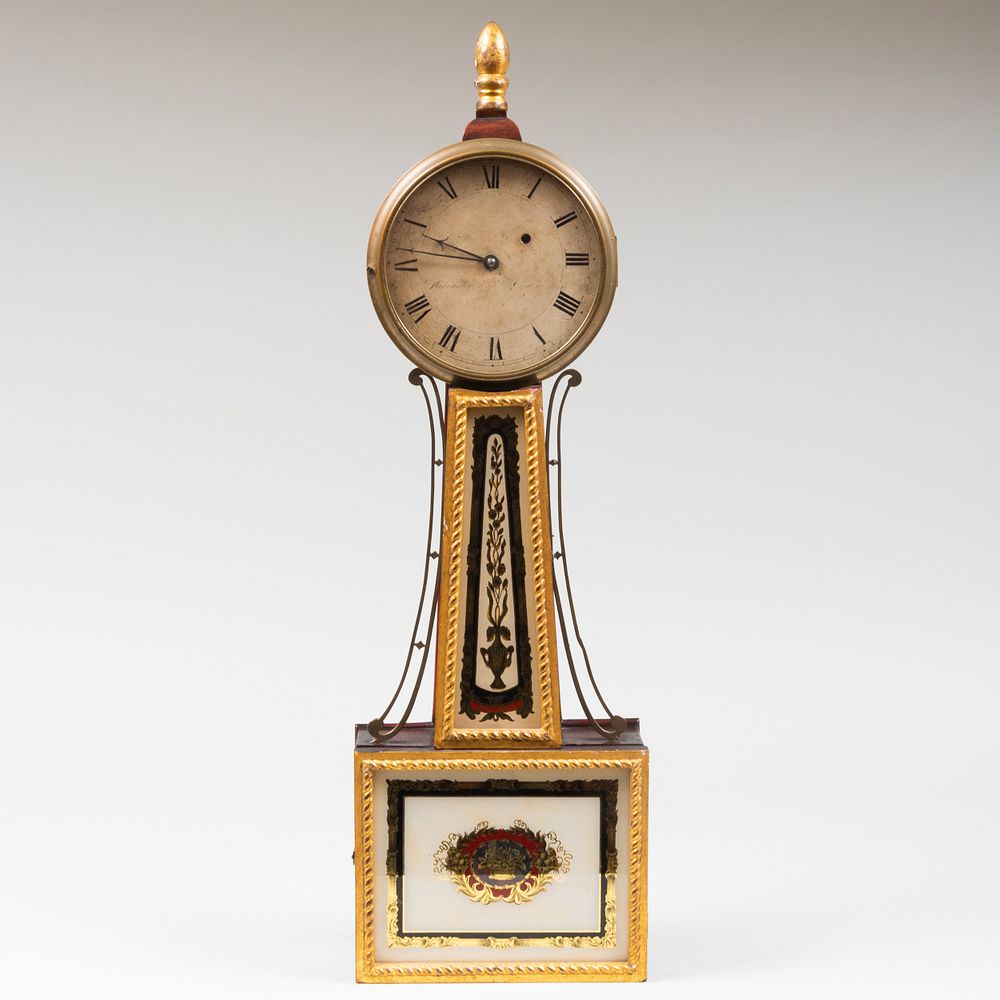 Appraisal: Federal Mahogany and Verre glomis Banjo Clock Fitted with a