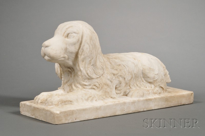 Appraisal: Carved Marble Spaniel Figure America th century on an integral