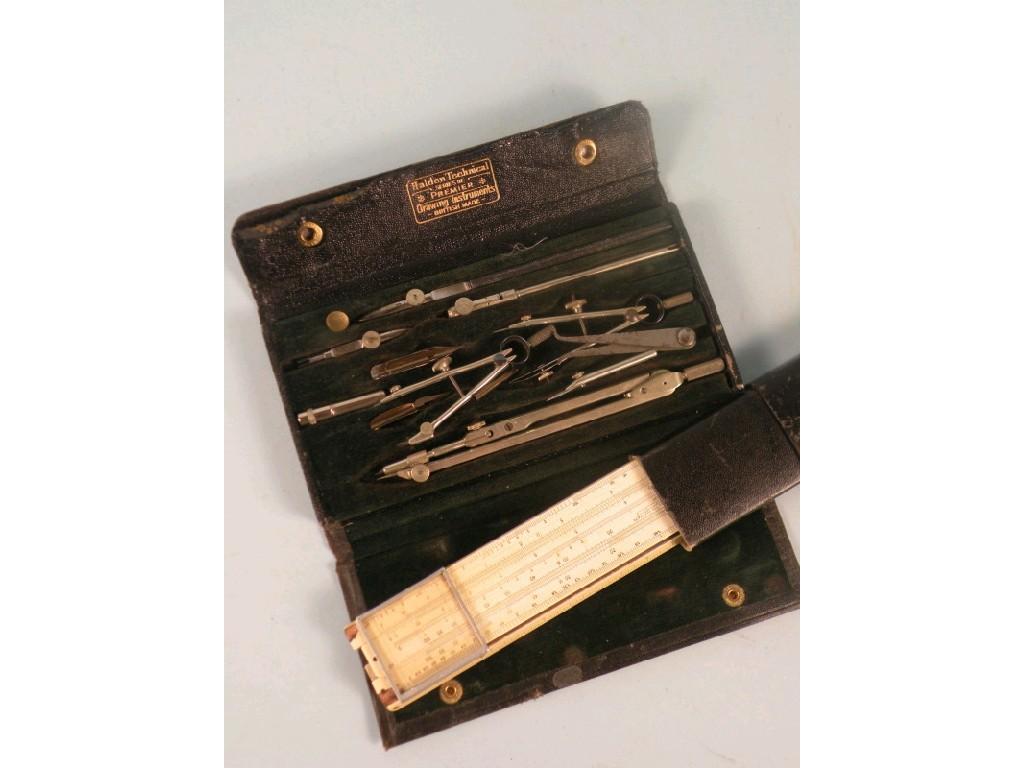 Appraisal: A leather cased set of drawing instruments stamped Halden and