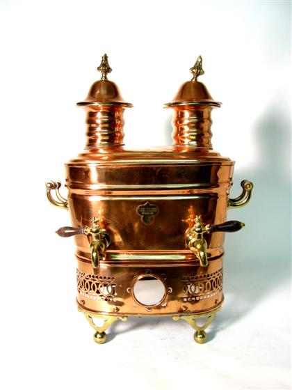 Appraisal: Copper and brass twin spigot coffee urn Curtis Sons Dublin