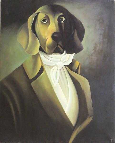 Appraisal: LARGE DOG PORTRAIT OIL ON CANVAS a regal hound dressed