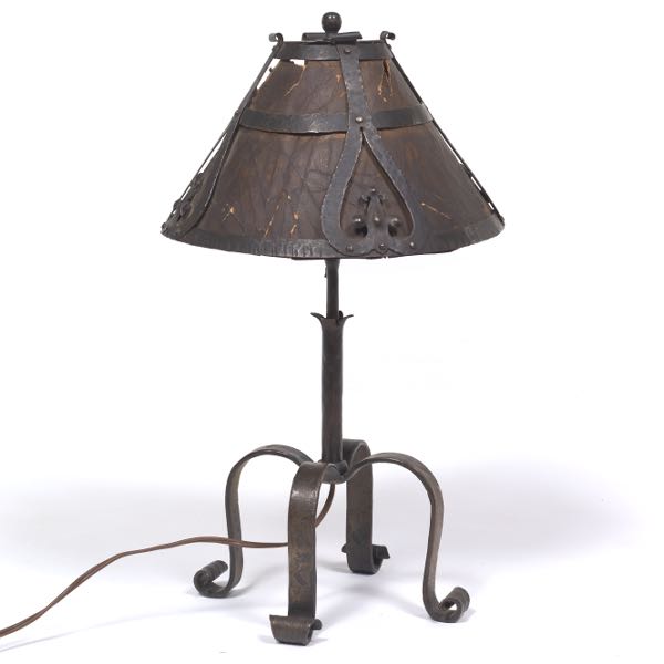 Appraisal: ARTS AND CRAFTS WROUGHT IRON TABLE LAMP x Arts and