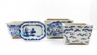 Appraisal: Three Blue and White Porcelain Jardini res late th th