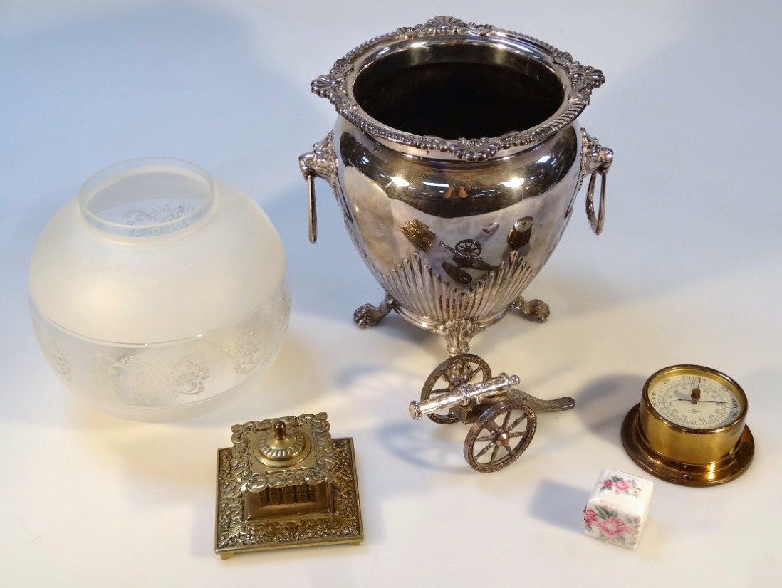 Appraisal: Various metalware etc to include a base metal jardiniere with