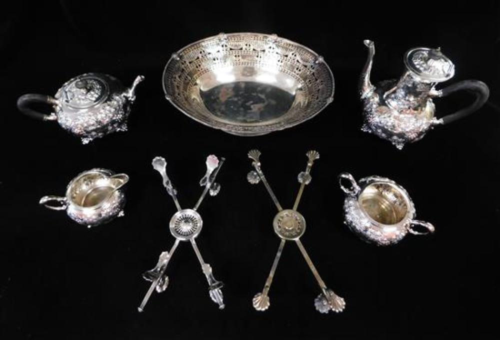 Appraisal: SILVERPLATE Seven pieces including four-piece tea service set consists of